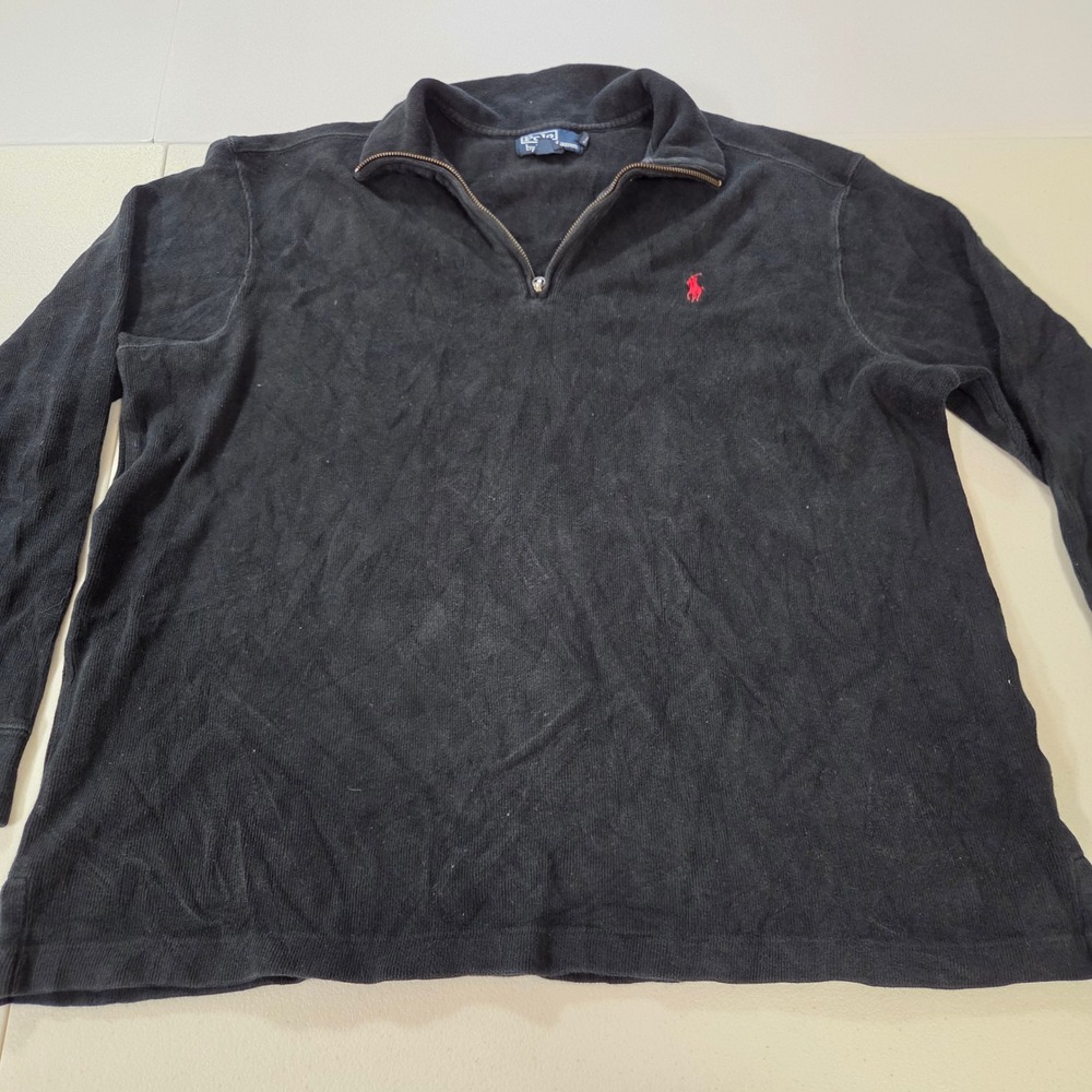 Polo Ralph Lauren Mens XL Black 1/4 Zip Cotton Pullover Red Pony Logo Sweater